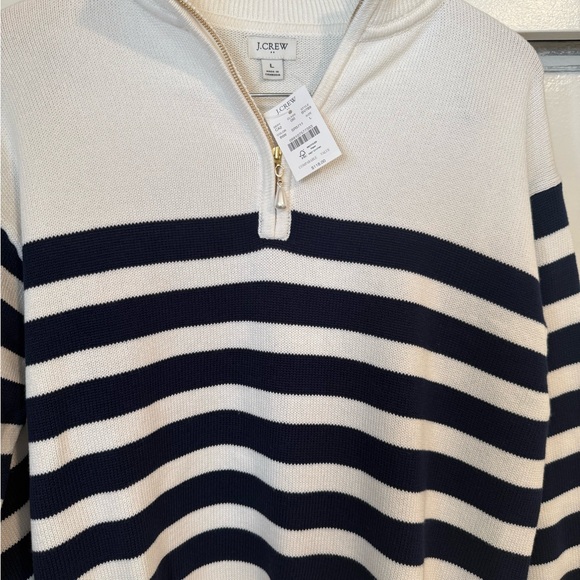 J. Crew Navy and Cream Striped Crew Neck Sweater - Picture 3 of 5